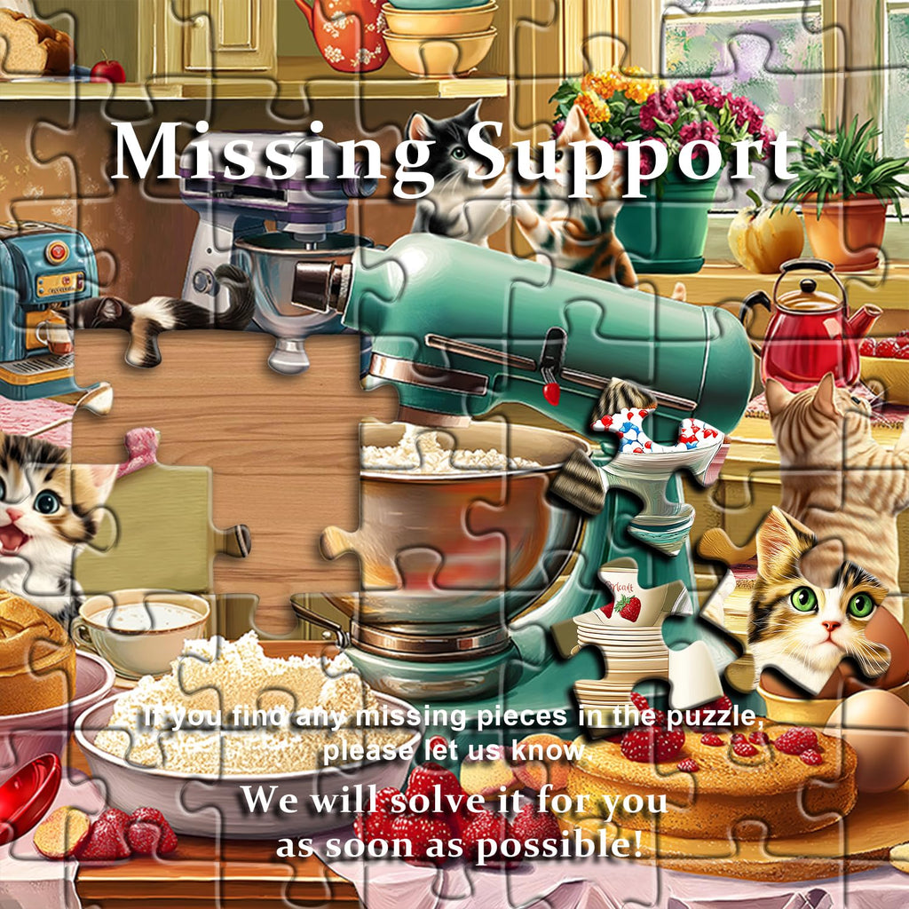 PICKFORU 1000-Piece Cat Puzzle – Kittens Baking in a Whimsical Kitchen Scene, 70x50cm, with Poster and Letter Backing