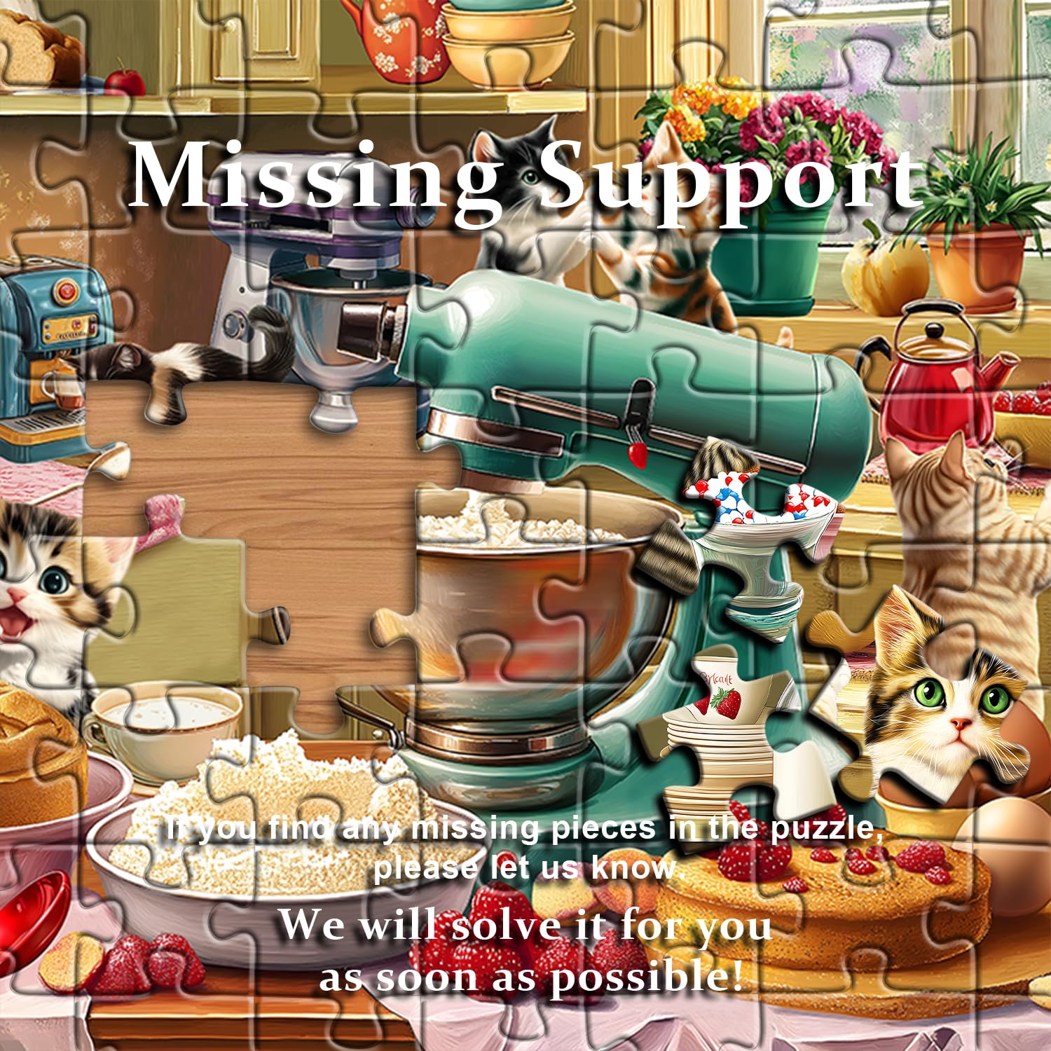 PICKFORU 1000-Piece Cat Puzzle – Kittens Baking in a Whimsical Kitchen Scene, 70x50cm, with Poster and Letter Backing