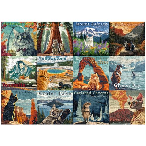 PICKFORU 1000 Piece Cat Puzzle: National Parks Series - Yellowstone Glacier