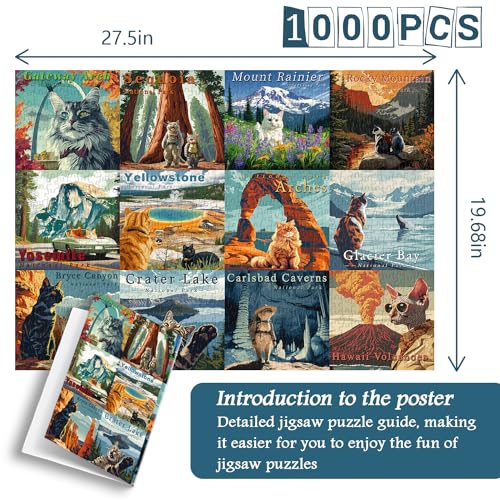 PICKFORU 1000 Piece Cat Puzzle: National Parks Series - Yellowstone Glacier