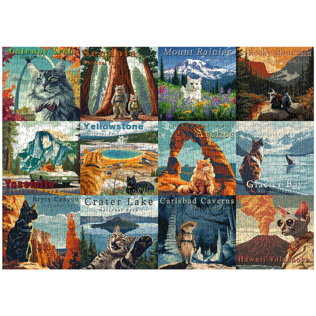 PICKFORU 1000 Piece Cat Puzzle: National Parks Series - Yellowstone Glacier
