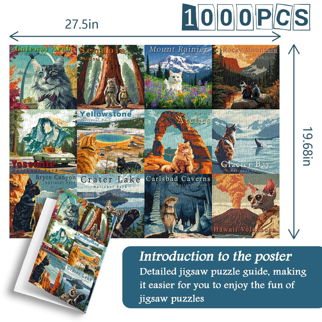 PICKFORU 1000 Piece Cat Puzzle: National Parks Series - Yellowstone Glacier