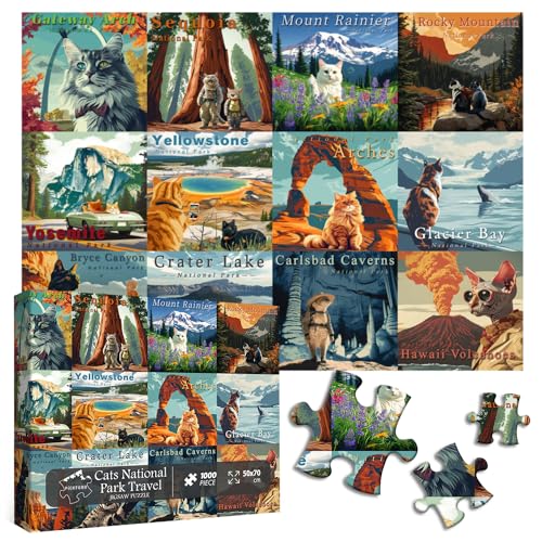 PICKFORU 1000 Piece Cat Puzzle: National Parks Series - Yellowstone Glacier