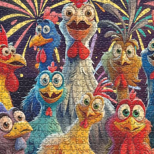 PICKFORU 1000 Piece Chicken Jigsaw Puzzle – Happy Rooster Art, Thick Cardboard, Finished 23.9x23.9 Inches