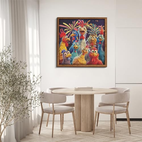 PICKFORU 1000 Piece Chicken Jigsaw Puzzle – Happy Rooster Art, Thick Cardboard, Finished 23.9x23.9 Inches