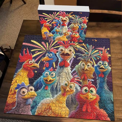 PICKFORU 1000 Piece Chicken Jigsaw Puzzle – Happy Rooster Art, Thick Cardboard, Finished 23.9x23.9 Inches