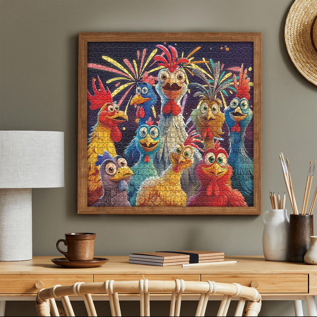 PICKFORU 1000 Piece Chicken Jigsaw Puzzle – Happy Rooster Art, Thick Cardboard, Finished 23.9x23.9 Inches