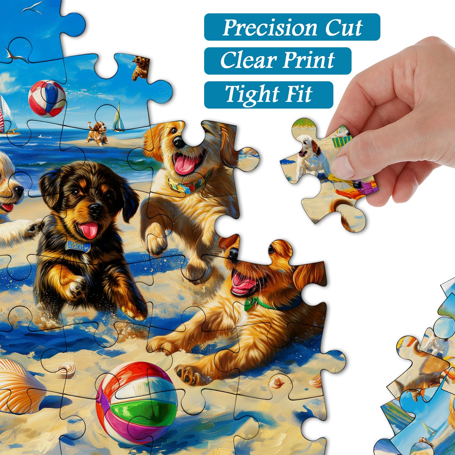 PICKFORU 1000 Piece Funny Dog Puzzle – Beach Scene Cute Puppy Jigsaw for Adults, 27.5x19.7 Inches
