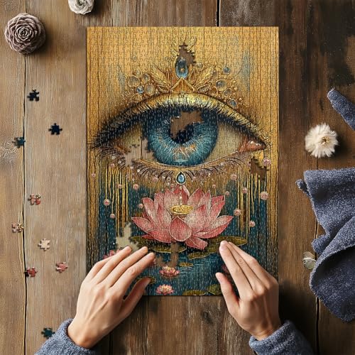 PICKFORU 1000 Piece Lotus Eye Jigsaw Puzzle – Vintage Flower Art, 50x70 cm