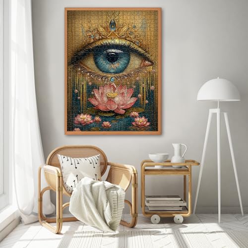 PICKFORU 1000 Piece Lotus Eye Jigsaw Puzzle – Vintage Flower Art, 50x70 cm
