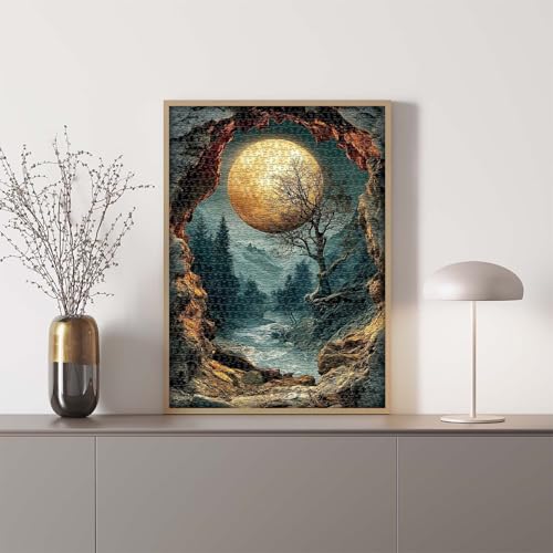 PICKFORU 1000-Piece Nature Puzzle – Fantasy Forest with Moon, Mountains & Trees – Scenic Jigsaw for Adults