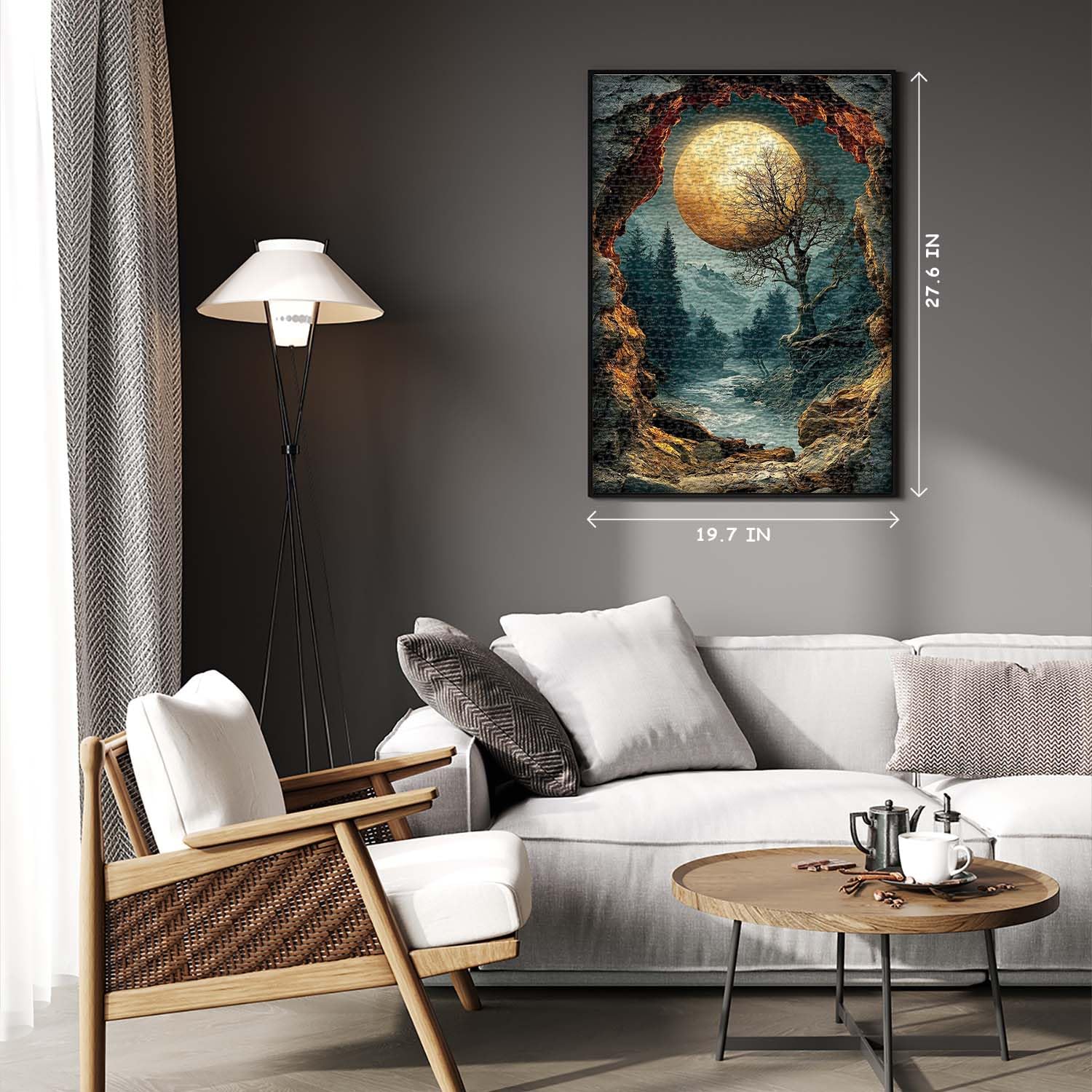 PICKFORU 1000-Piece Nature Puzzle – Fantasy Forest with Moon, Mountains & Trees – Scenic Jigsaw for Adults