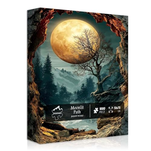 PICKFORU 1000-Piece Nature Puzzle – Fantasy Forest with Moon, Mountains & Trees – Scenic Jigsaw for Adults