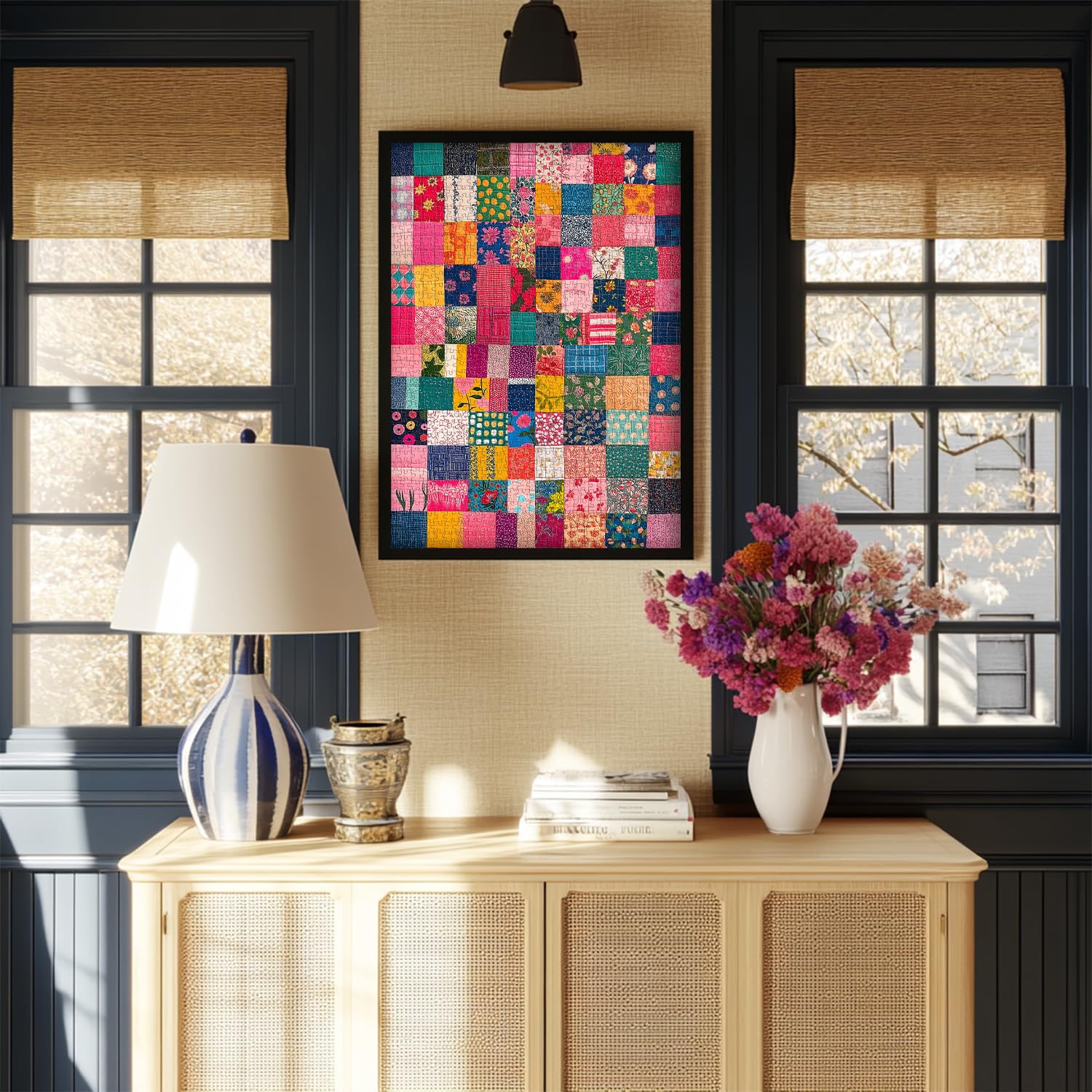 PICKFORU 1000 Piece Patchwork Flower Puzzle - Vintage Quilt Art Jigsaw for Adults, 27.5x19.7 Inch