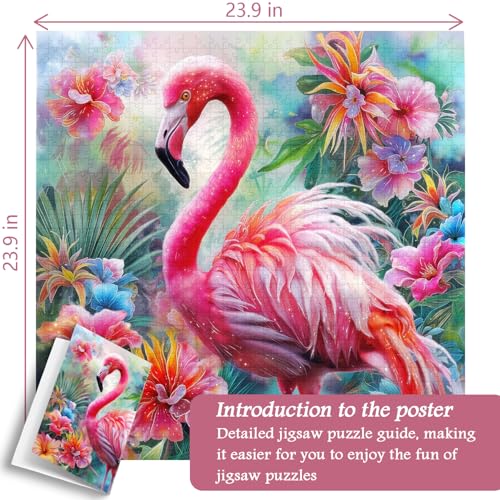 PICKFORU 1000-Piece Pink Flamingo Jigsaw Puzzle – Colorful Spring Garden Flowers