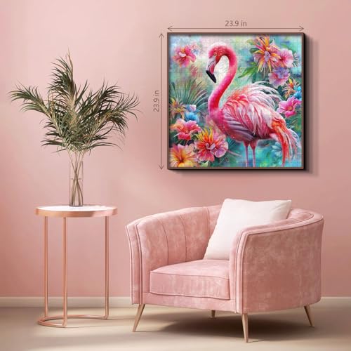 PICKFORU 1000-Piece Pink Flamingo Jigsaw Puzzle – Colorful Spring Garden Flowers