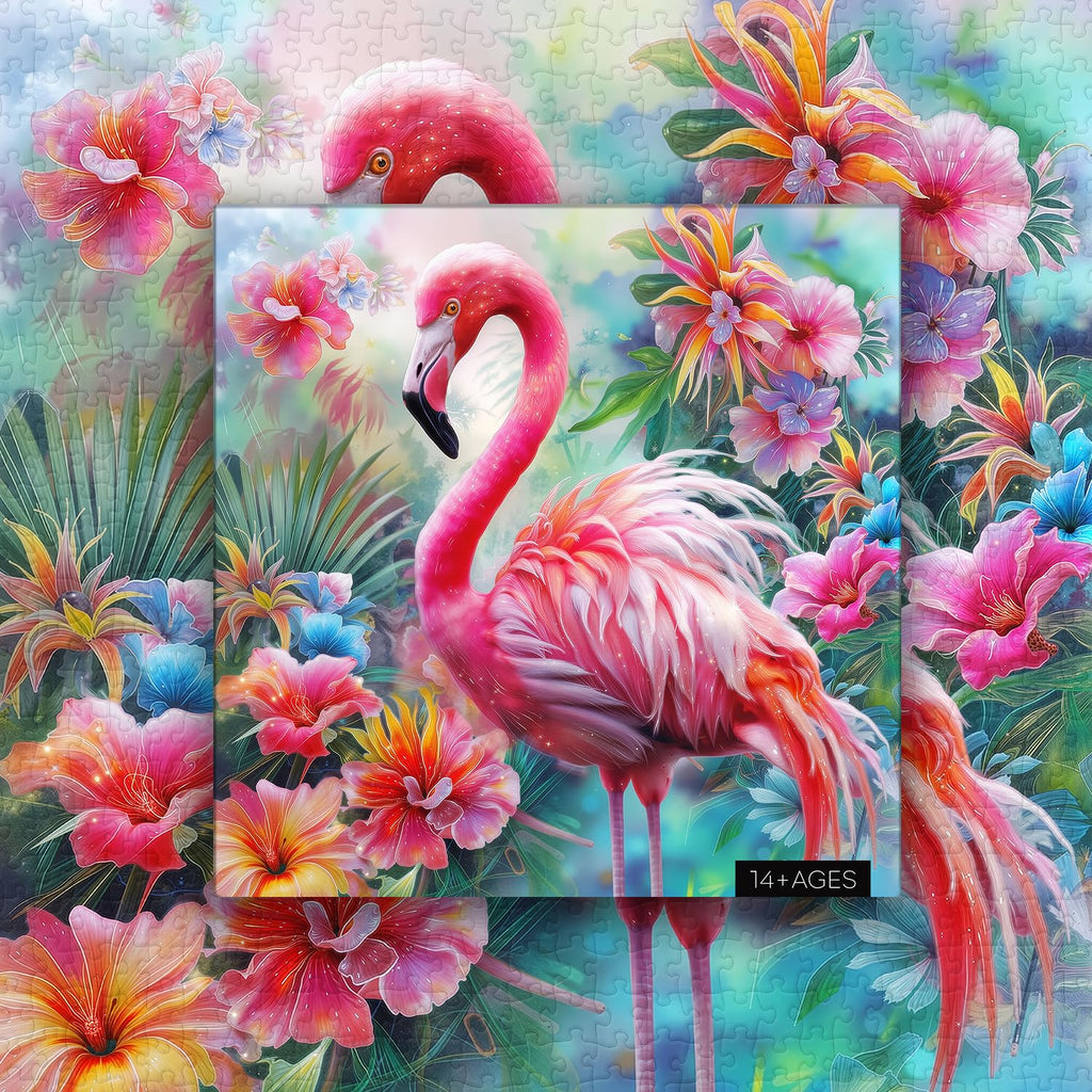 PICKFORU 1000-Piece Pink Flamingo Jigsaw Puzzle – Colorful Spring Garden Flowers