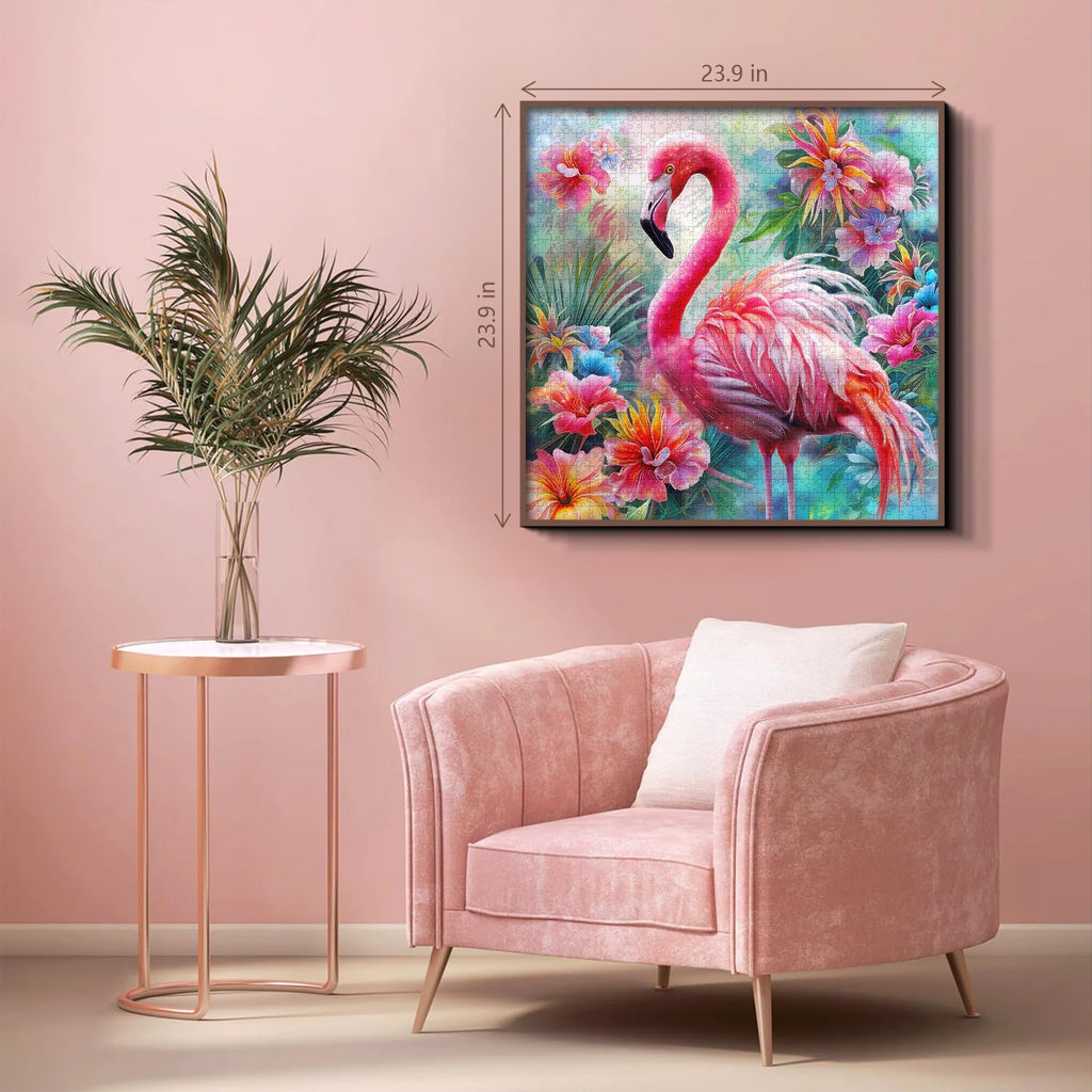 PICKFORU 1000-Piece Pink Flamingo Jigsaw Puzzle – Colorful Spring Garden Flowers