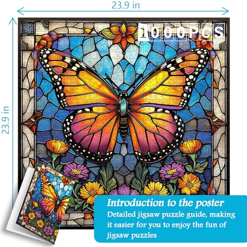 PICKFORU 1000 Piece Stained Glass Butterfly Puzzle – Colorful Wall Art for Adults