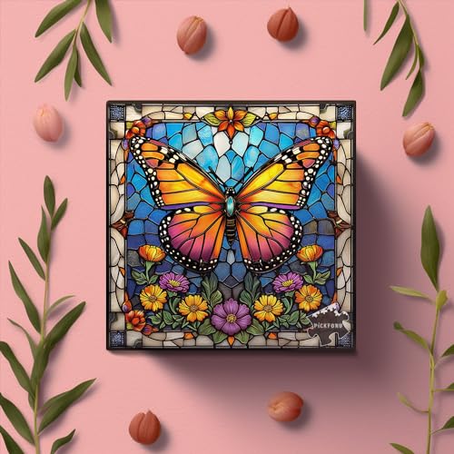 PICKFORU 1000 Piece Stained Glass Butterfly Puzzle – Colorful Wall Art for Adults