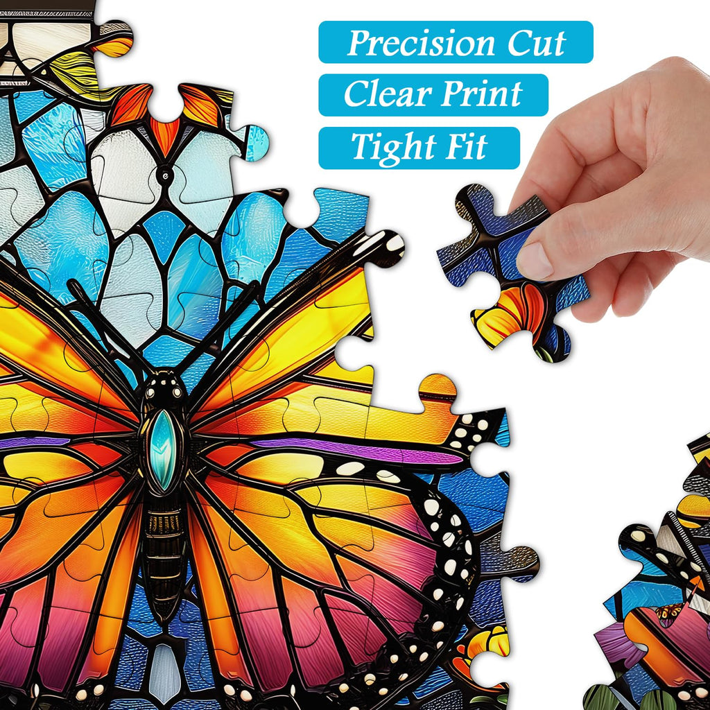 PICKFORU 1000 Piece Stained Glass Butterfly Puzzle – Colorful Wall Art for Adults