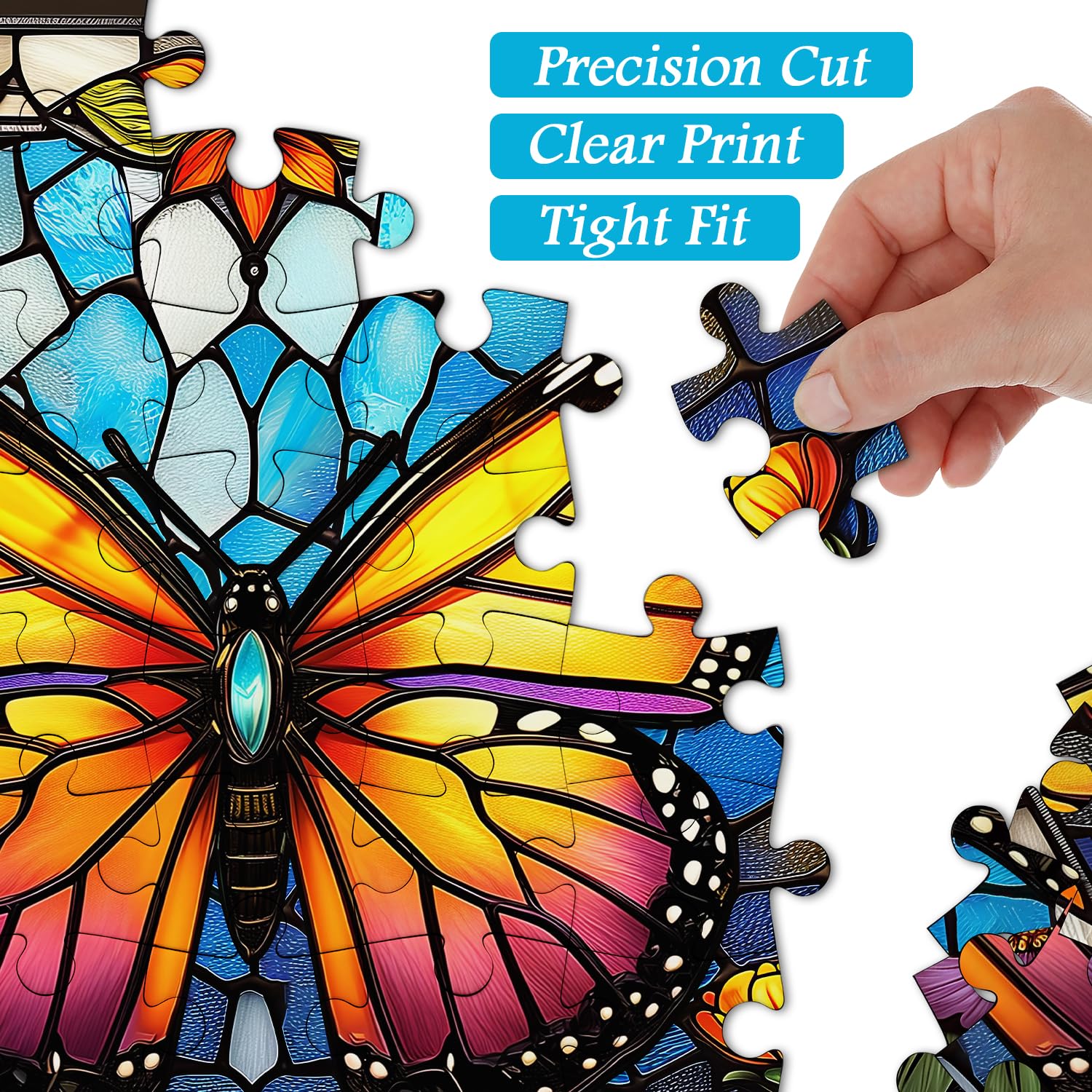 PICKFORU 1000 Piece Stained Glass Butterfly Puzzle – Colorful Wall Art for Adults
