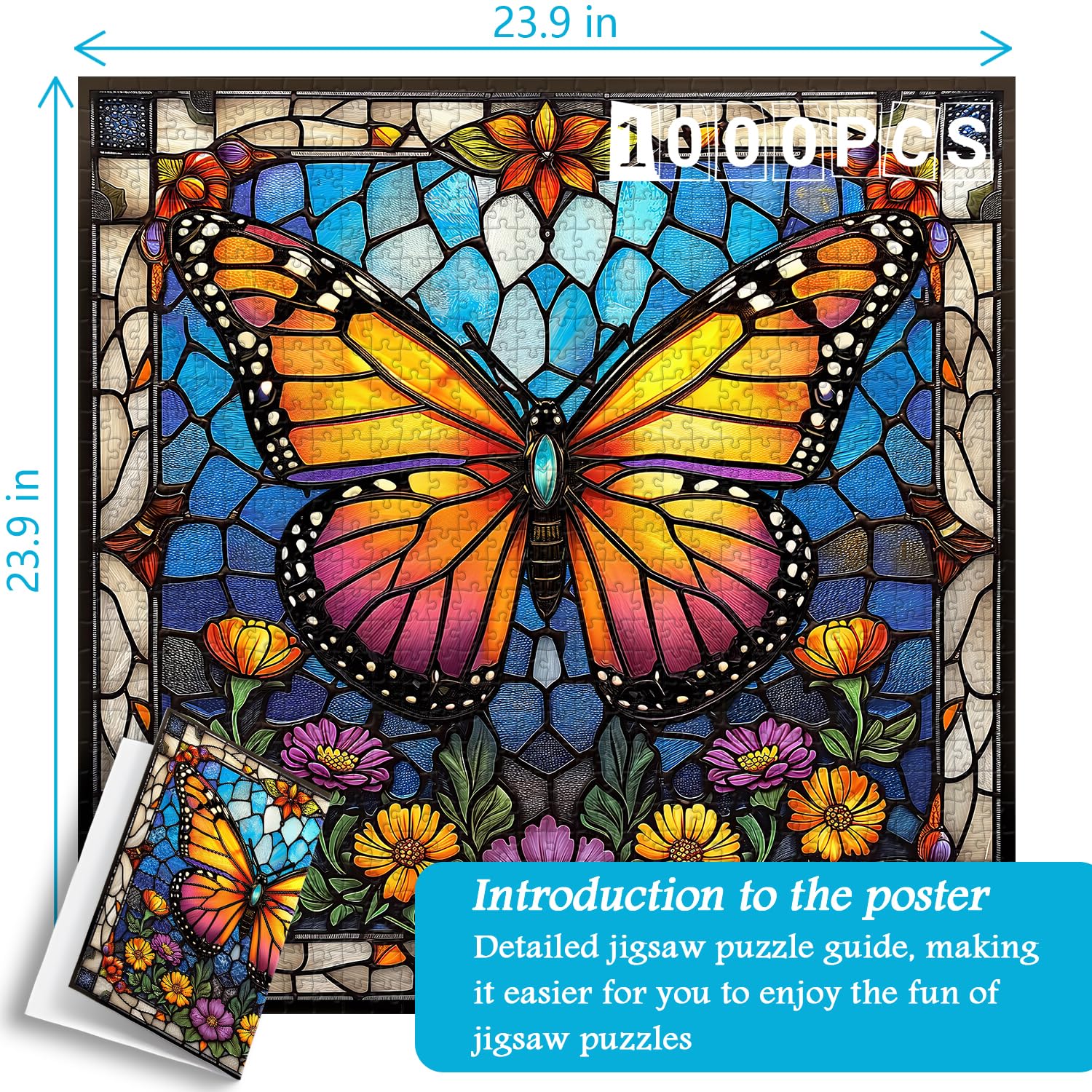 PICKFORU 1000 Piece Stained Glass Butterfly Puzzle – Colorful Wall Art for Adults