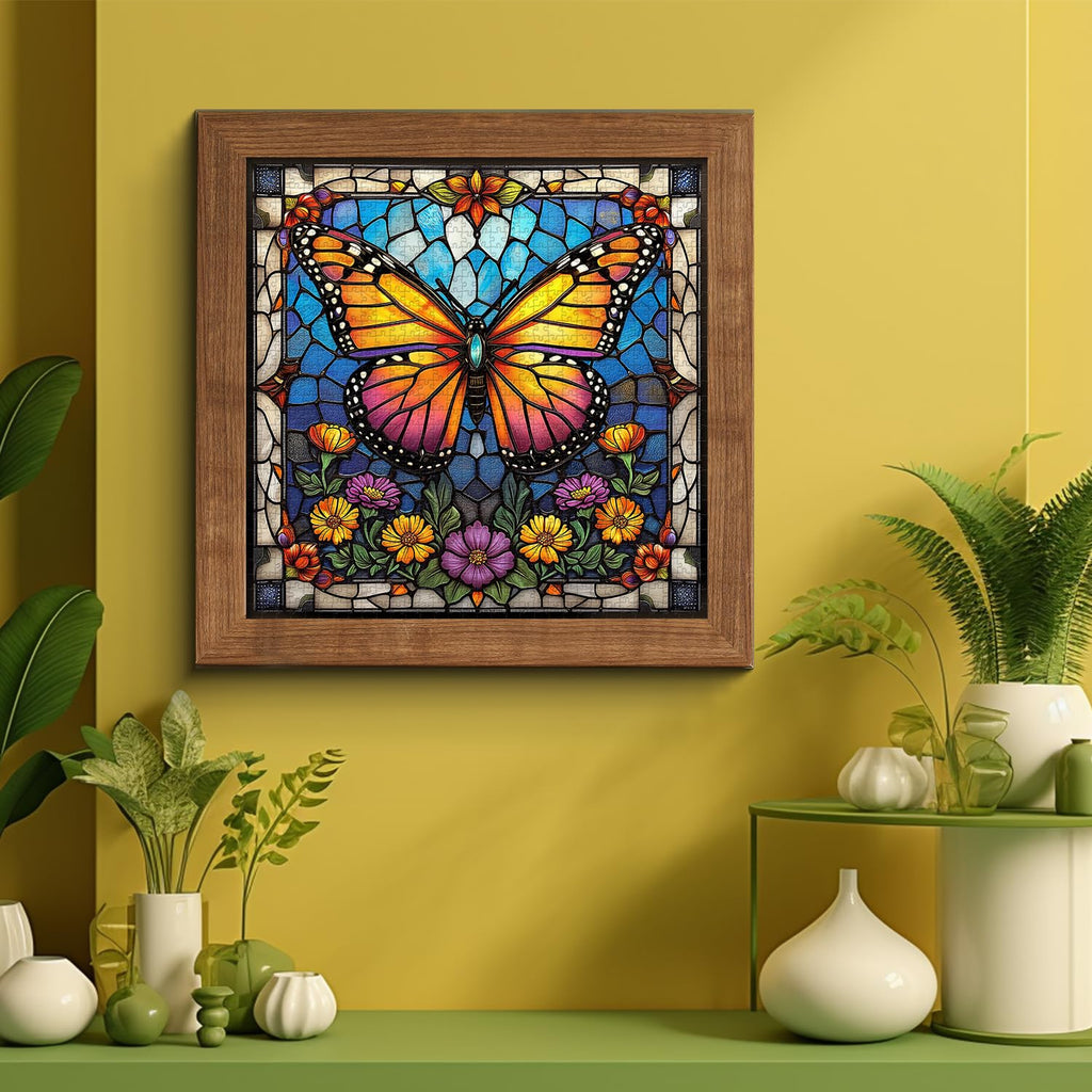 PICKFORU 1000 Piece Stained Glass Butterfly Puzzle – Colorful Wall Art for Adults