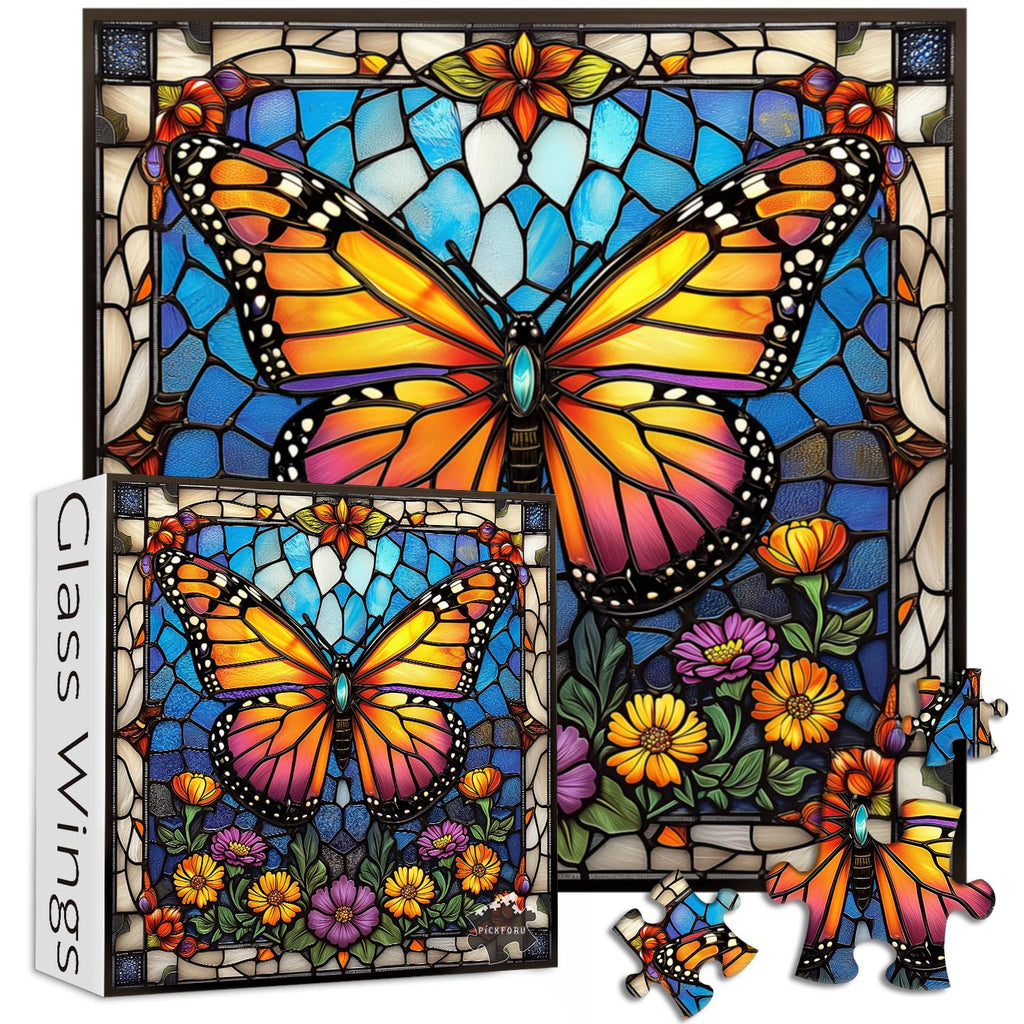 PICKFORU 1000 Piece Stained Glass Butterfly Puzzle – Colorful Wall Art for Adults