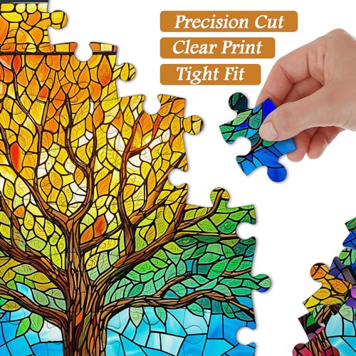 PICKFORU 1000 Piece Stained Glass Tree of Life Puzzle – Rainbow Mosaic Jigsaw for Adults