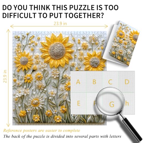 PICKFORU 1000-Piece Sunflower Puzzle for Adults – Challenging Nature Jigsaw with Golden Wildflower Art