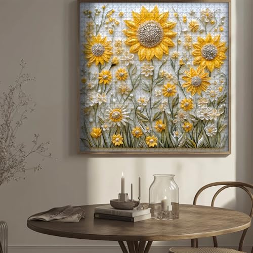 PICKFORU 1000-Piece Sunflower Puzzle for Adults – Challenging Nature Jigsaw with Golden Wildflower Art