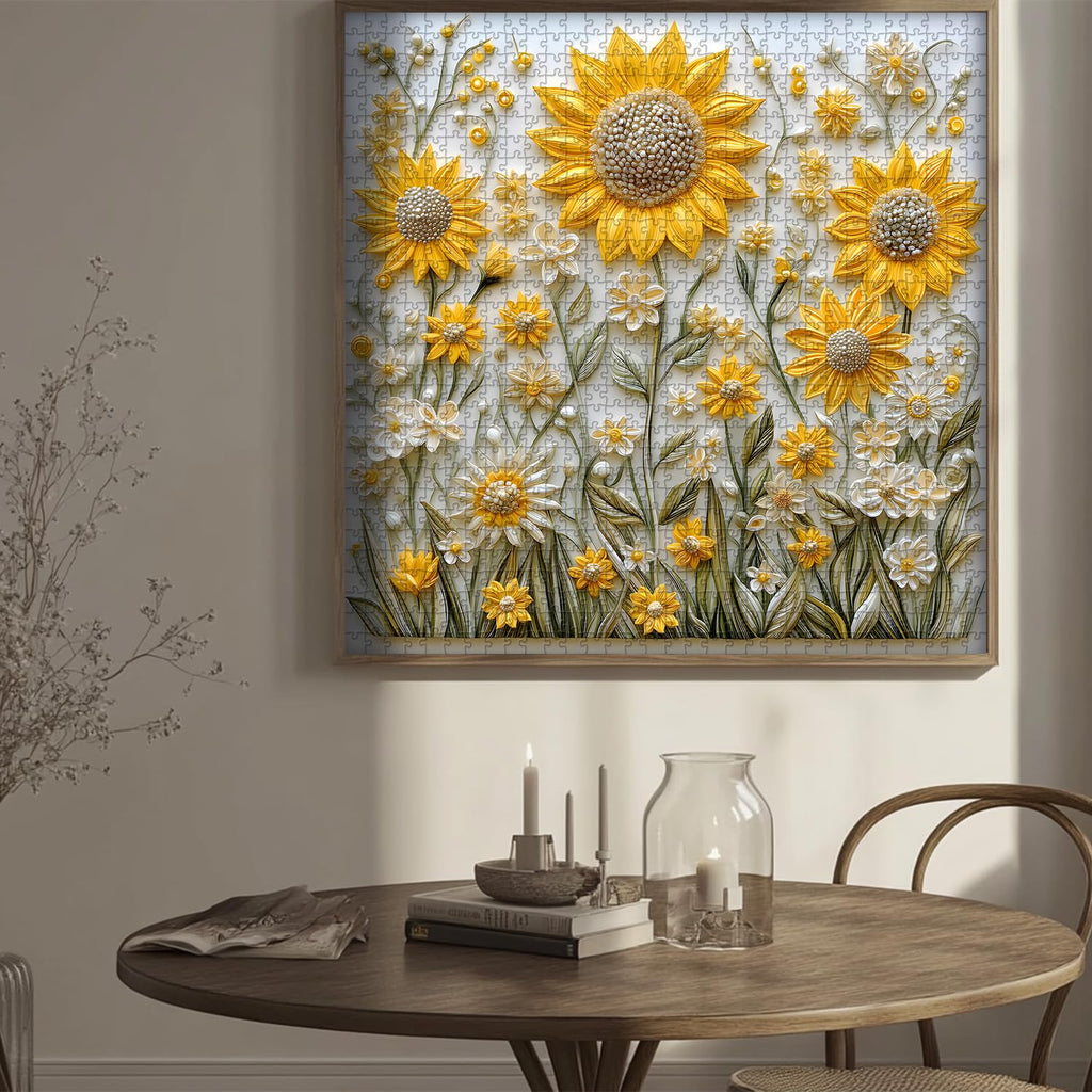 PICKFORU 1000-Piece Sunflower Puzzle for Adults – Challenging Nature Jigsaw with Golden Wildflower Art
