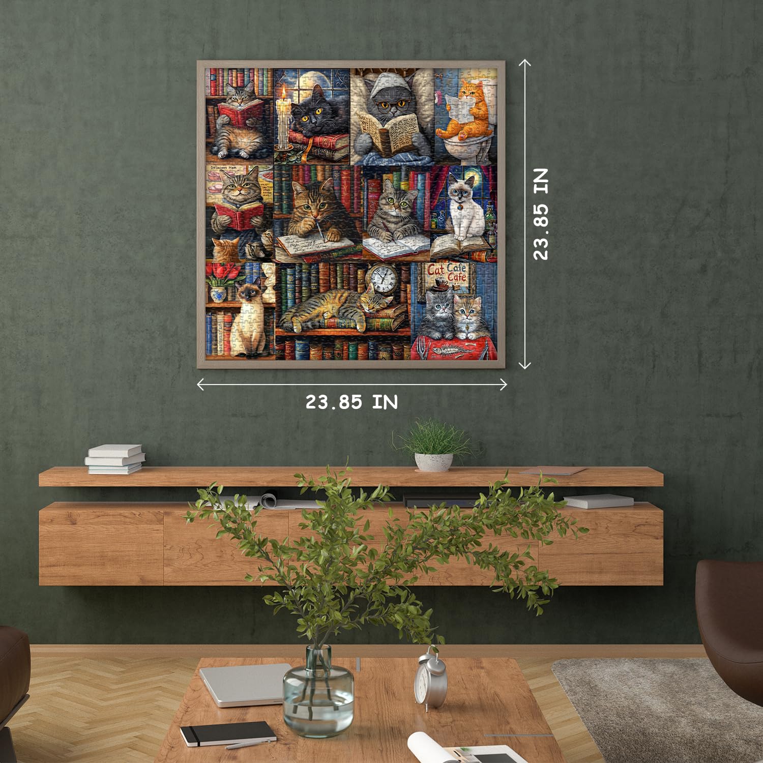 PICKFORU 1000-Piece Vintage Cat Library Jigsaw Puzzle for Adults – Retro Book Kitten Scene, 23.85 x 23.85 Inches