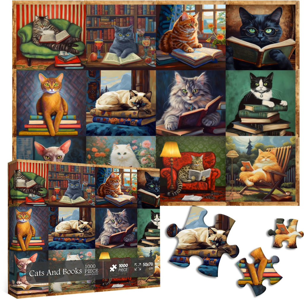 PICKFORU 1000-Piece Vintage Cat Puzzle – Retro Animal Jigsaw for Adults