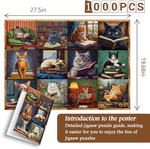 PICKFORU 1000-Piece Vintage Cat Puzzle – Retro Animal Jigsaw for Adults