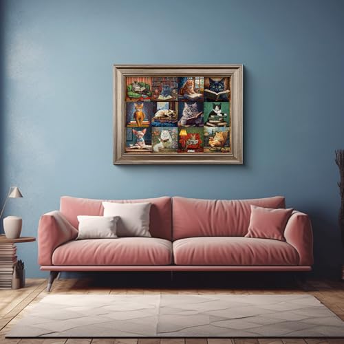 PICKFORU 1000-Piece Vintage Cat Puzzle – Retro Animal Jigsaw for Adults