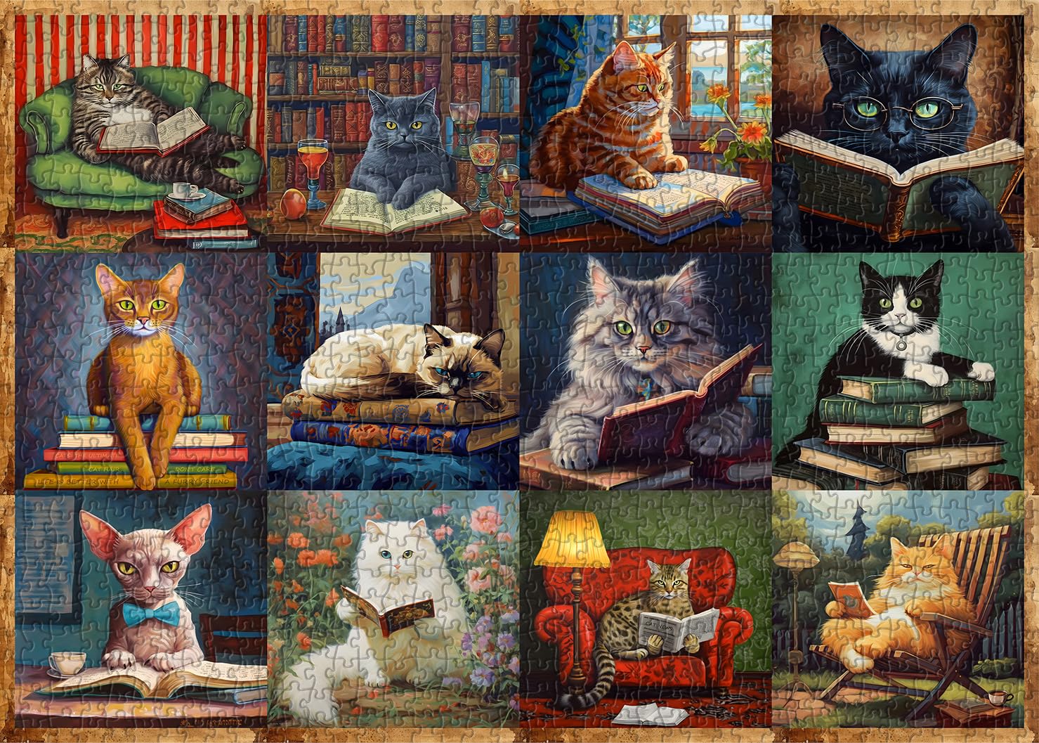 PICKFORU 1000-Piece Vintage Cat Puzzle – Retro Animal Jigsaw for Adults