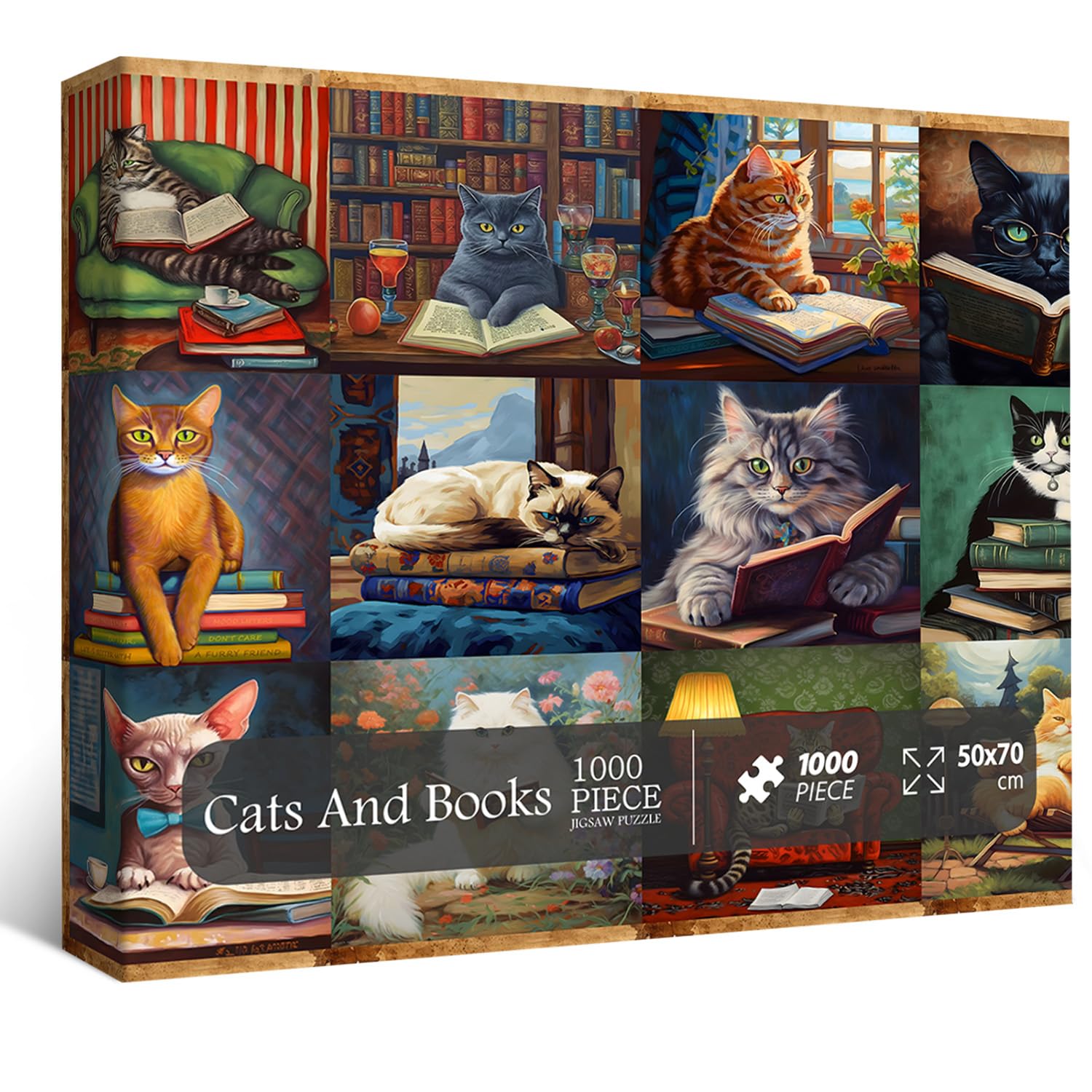 PICKFORU 1000-Piece Vintage Cat Puzzle – Retro Animal Jigsaw for Adults