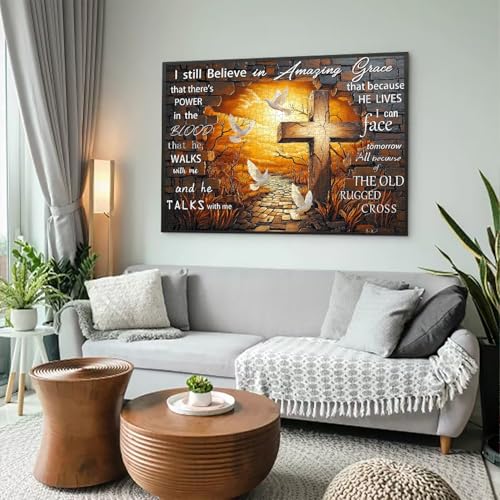 PICKFORU Amazing Grace 1000-Piece Jigsaw Puzzle – Christian Cross with Doves – Religious Puzzle for Adults