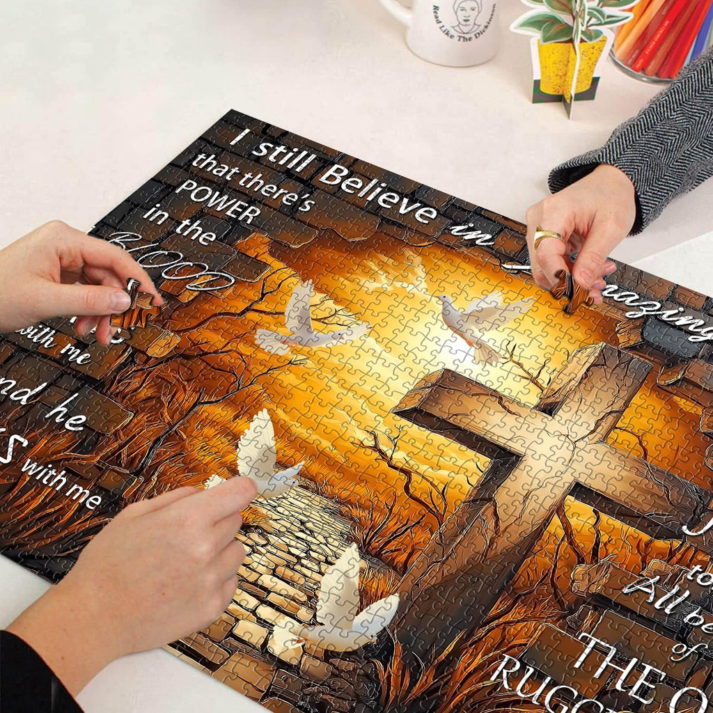 PICKFORU Amazing Grace 1000-Piece Jigsaw Puzzle – Christian Cross with Doves – Religious Puzzle for Adults
