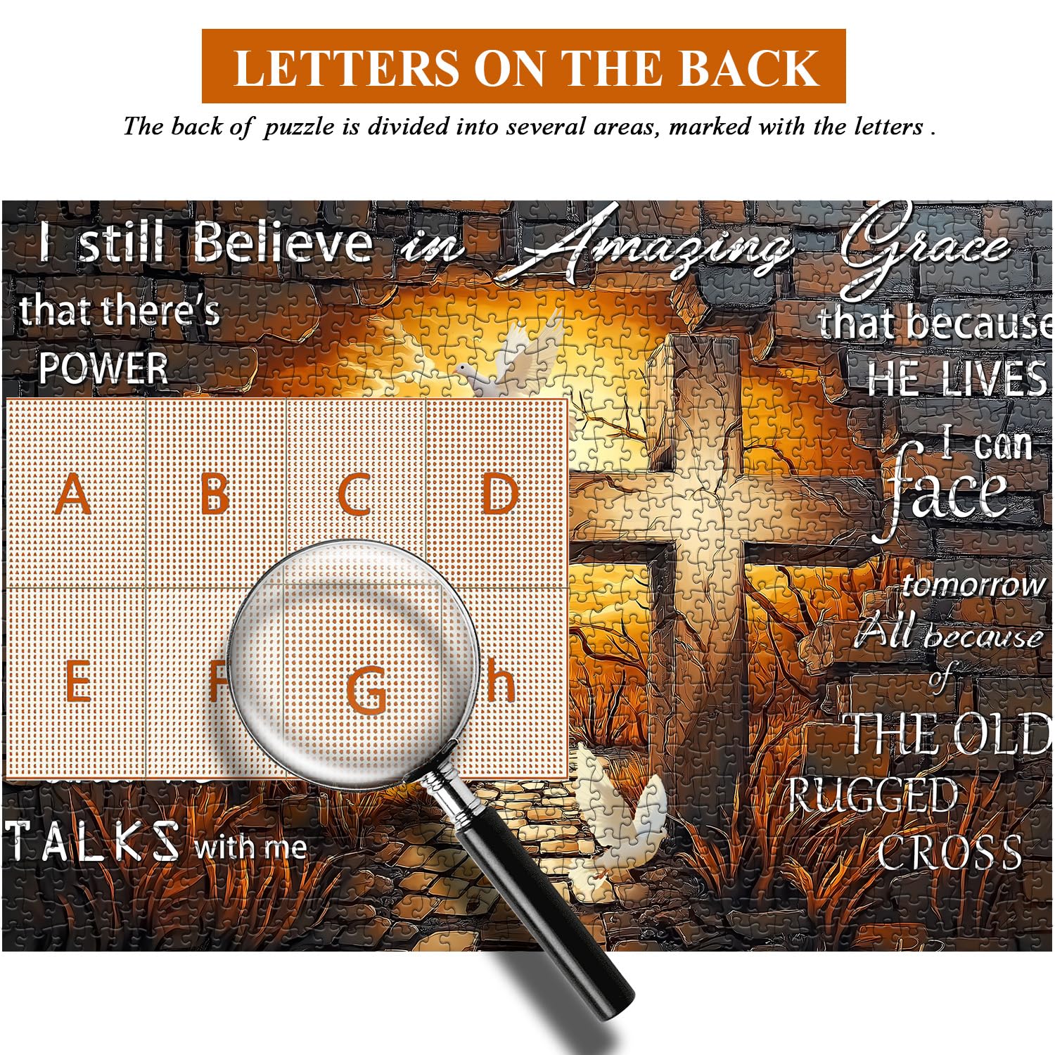 PICKFORU Amazing Grace 1000-Piece Jigsaw Puzzle – Christian Cross with Doves – Religious Puzzle for Adults