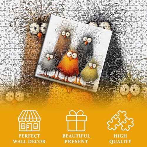 PICKFORU Funny Chicken Puzzle 1000 Pieces – Abstract Rooster Jigsaw with Lettered Back