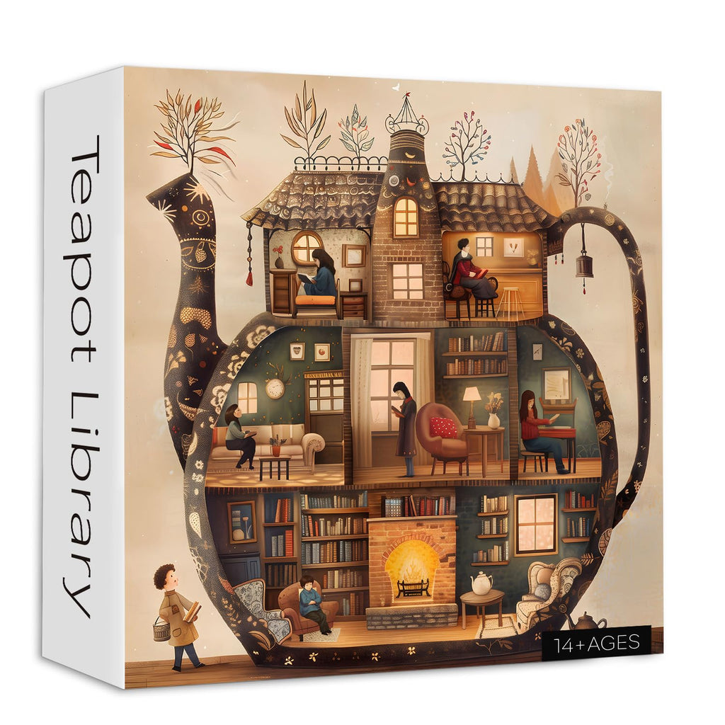 PICKFORU Teapot Library Puzzle – 1000-Piece Vintage Bookshelf Jigsaw for Adults, 23.85 Inches Square
