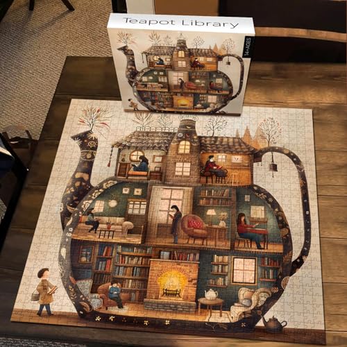 PICKFORU Teapot Library Puzzle – 1000-Piece Vintage Bookshelf Jigsaw for Adults, 23.85 Inches Square