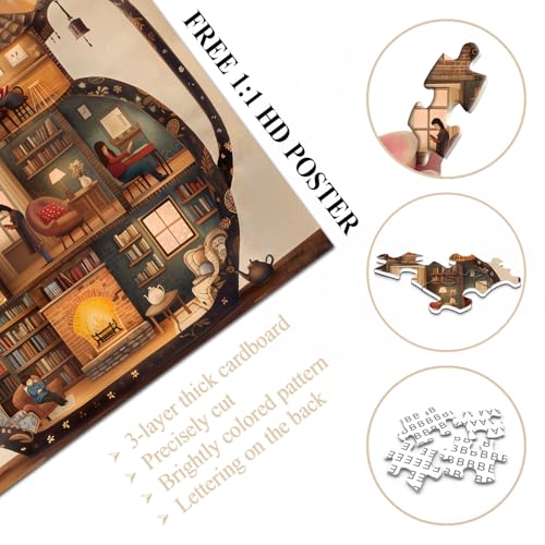 PICKFORU Teapot Library Puzzle – 1000-Piece Vintage Bookshelf Jigsaw for Adults, 23.85 Inches Square