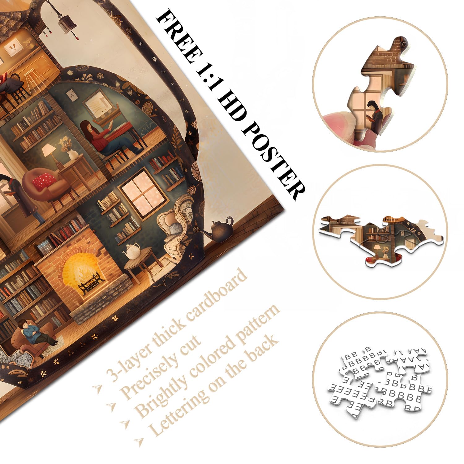 PICKFORU Teapot Library Puzzle – 1000-Piece Vintage Bookshelf Jigsaw for Adults, 23.85 Inches Square