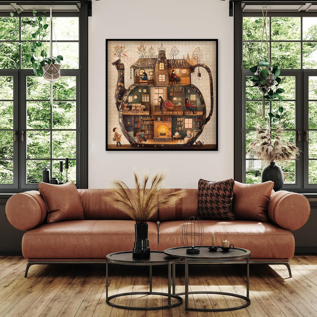PICKFORU Teapot Library Puzzle – 1000-Piece Vintage Bookshelf Jigsaw for Adults, 23.85 Inches Square