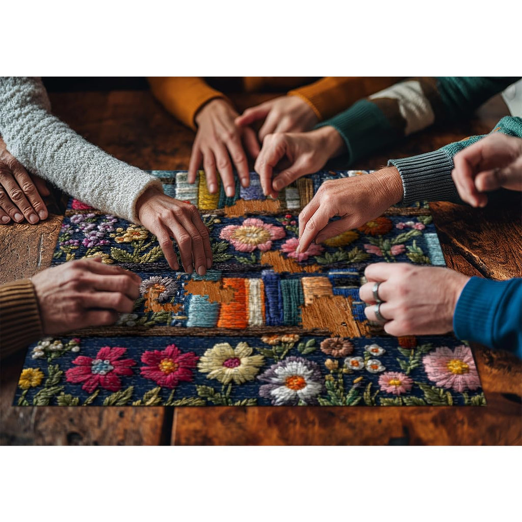 PICKFORU Wildflower Pages 1000 Piece Jigsaw Puzzle – Embroidery-Style Floral Bookshelf Decor for Adults