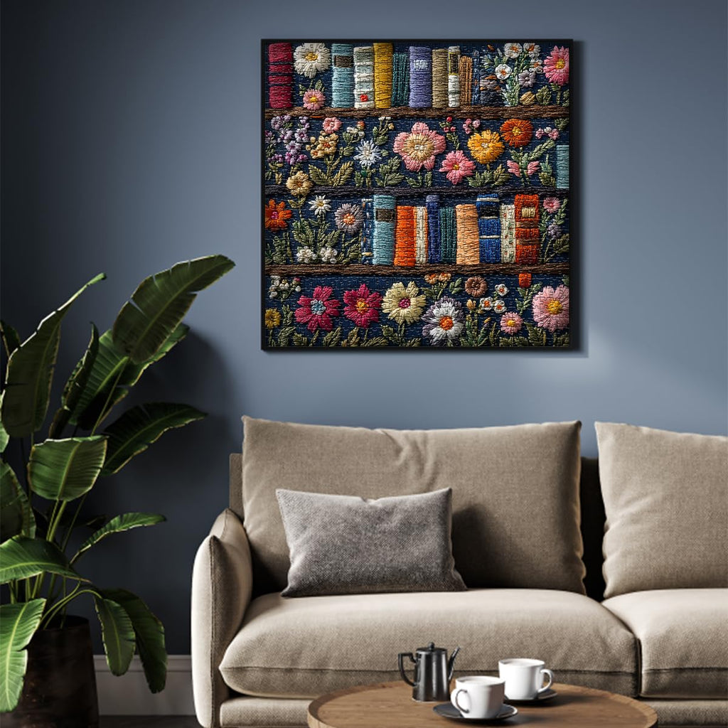 PICKFORU Wildflower Pages 1000 Piece Jigsaw Puzzle – Embroidery-Style Floral Bookshelf Decor for Adults